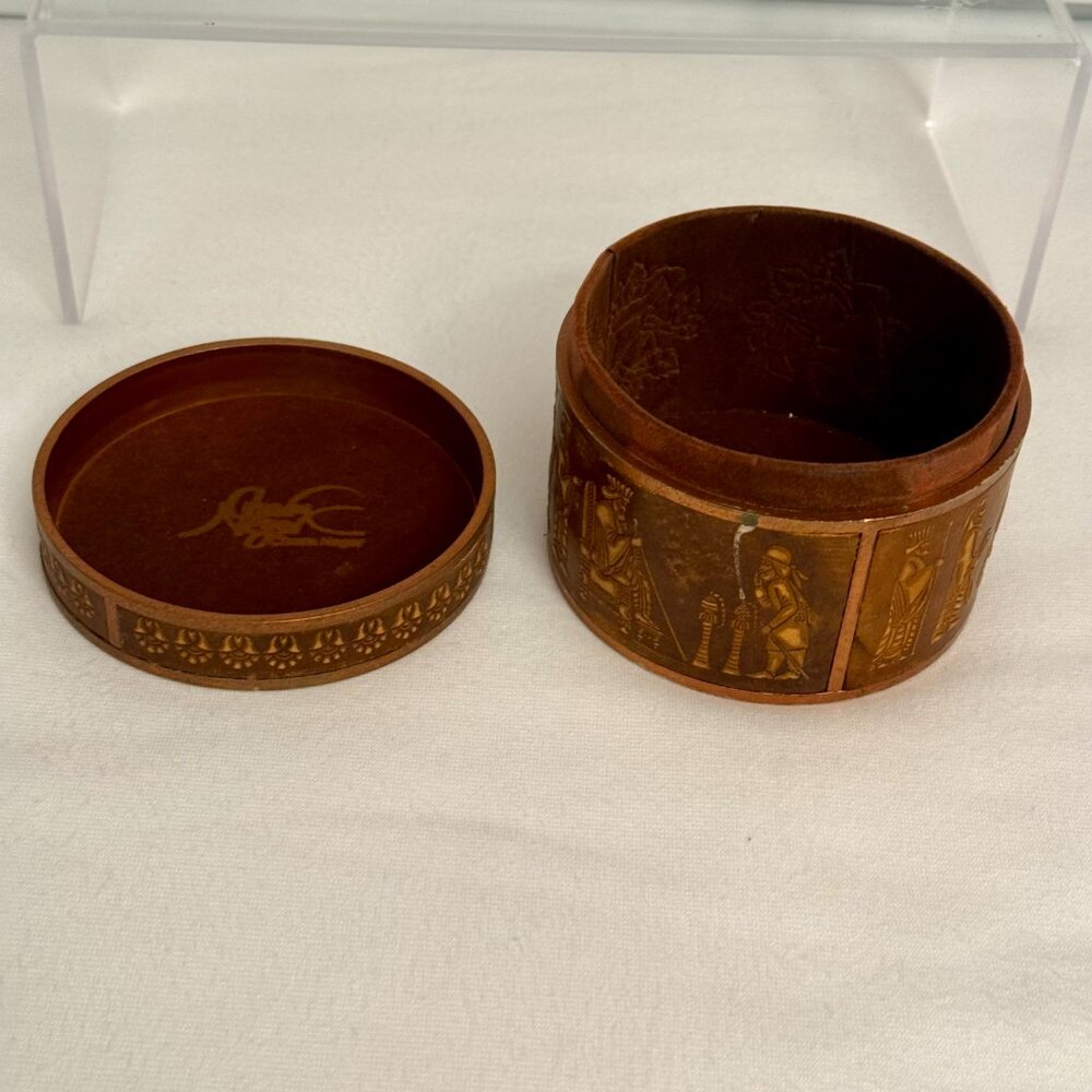 Charm Negar Leather Hand Tooled Persian Design Faravahar Circular Trinket Box - Picture 12 of 16